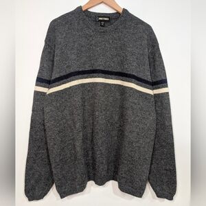 Britches Men's XL Gray Crewneck Shetland Wool Sweater Stripe Vintage Relaxed Fit